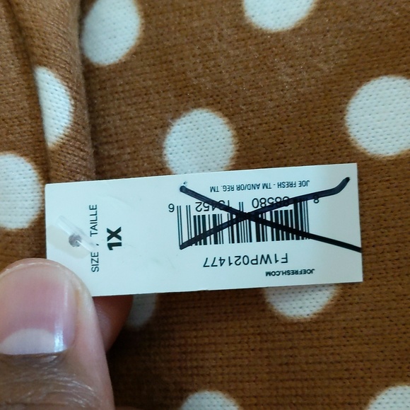 Joe Fresh Jillian| NWT Brown With White Polka Dots Long Sleeve Peplum Shirt - Picture 13 of 17